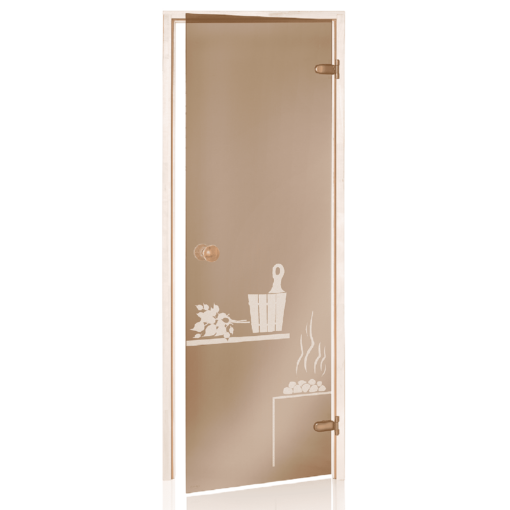 STIKLA DURVIS - SAUNAS DURVIS - SDD-2 ar matētu zīmējumu